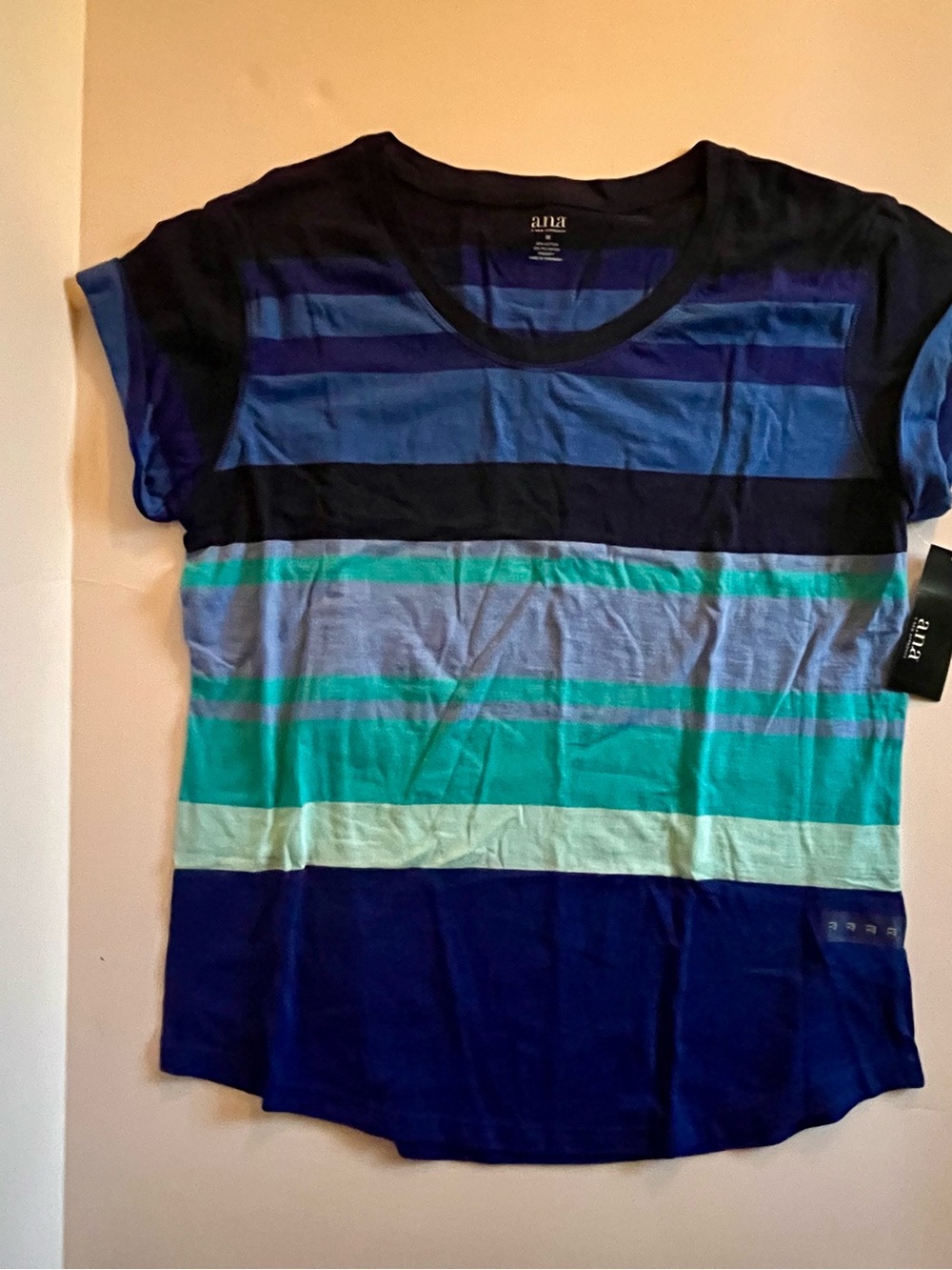 *NWT. A.N.A. Women’s Short Sleeve Stripe Tee in Navy and Greens - Size M